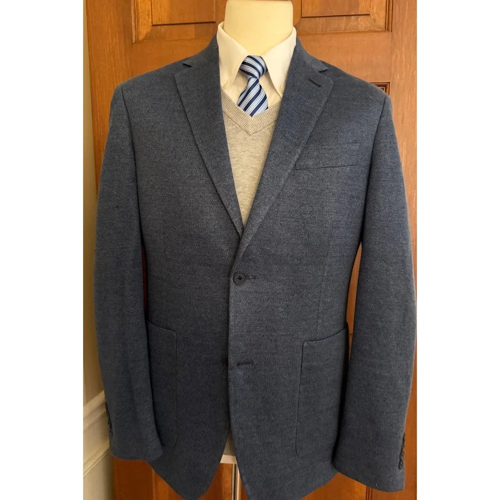 Nordstrom 100% Linen Trim‎ Fit Blazer Mens 40R Blue Two-Button Sport Coat Jacket